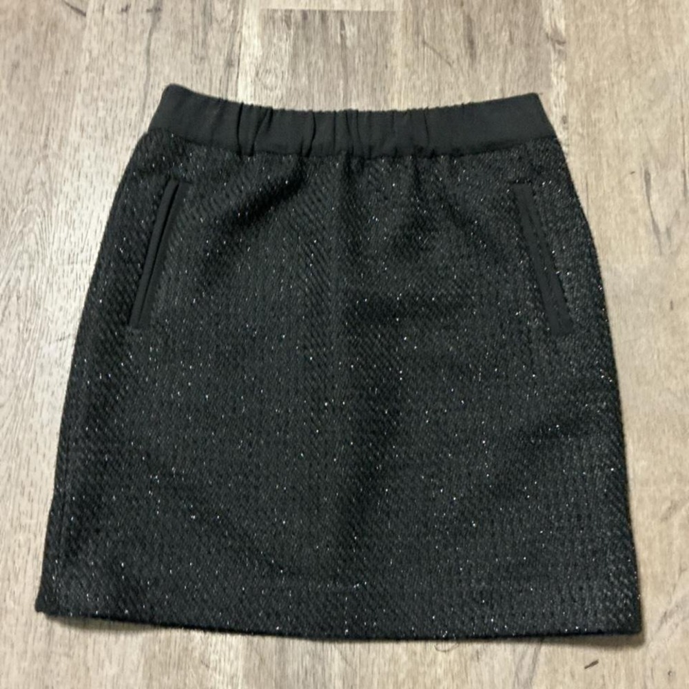 LOFT Black Silver Glitter Textured Mini Skirt Elastic Waist Size S